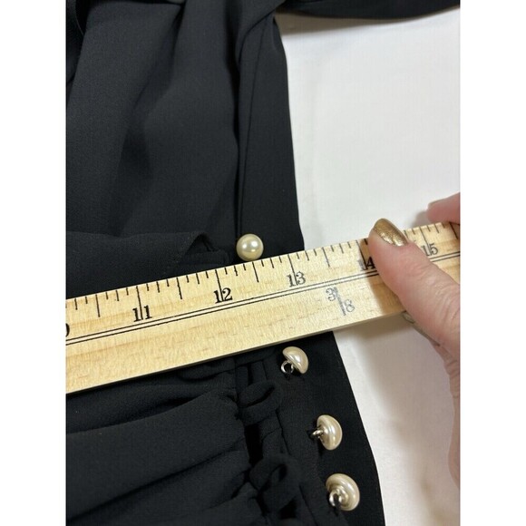 Joy Stevens California Wrap Dress Black 6 Sheer Ruffles Cut Out Long Sleeve - Picture 6 of 10